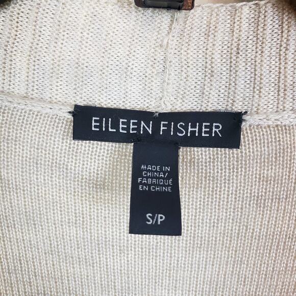 Eileen Fisher Cardigan Sweater Neutral Open Front  Pockets Short Sleeve Small - Picture 3 of 7
